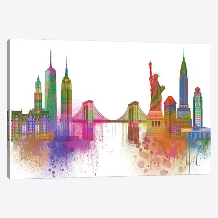 New York Skyline Rainbow Bright I Canvas Print #FNK1430} by Fab Funky Canvas Artwork