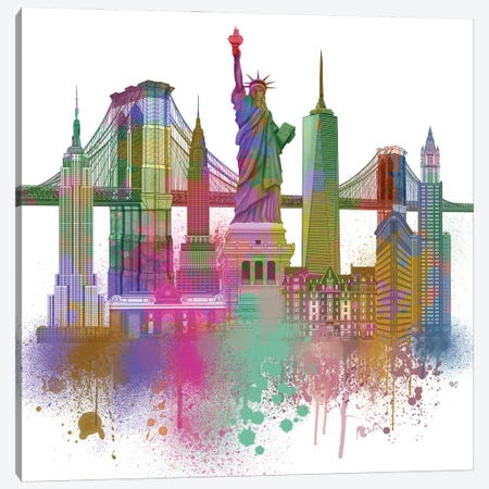 New York Skyline Rainbow Bright II Canvas Print #FNK1431} by Fab Funky Canvas Wall Art