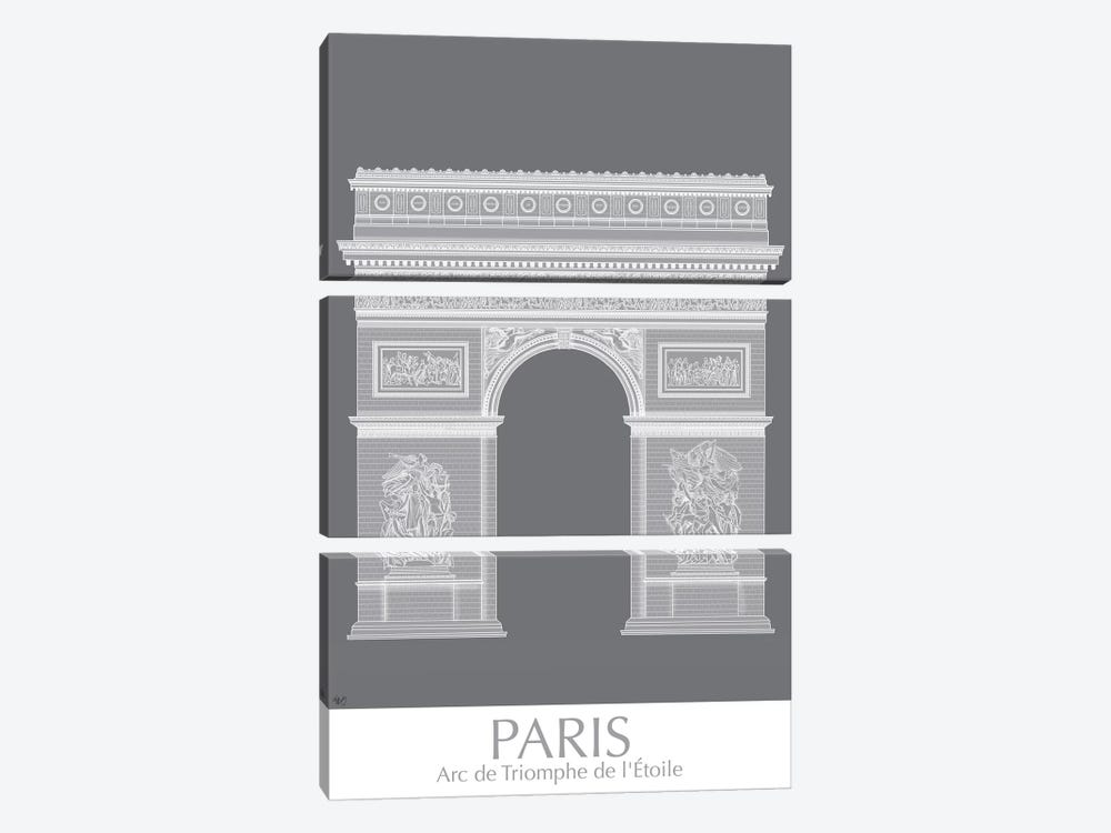 Paris Arc De Triomph Monochrome by Fab Funky 3-piece Canvas Wall Art