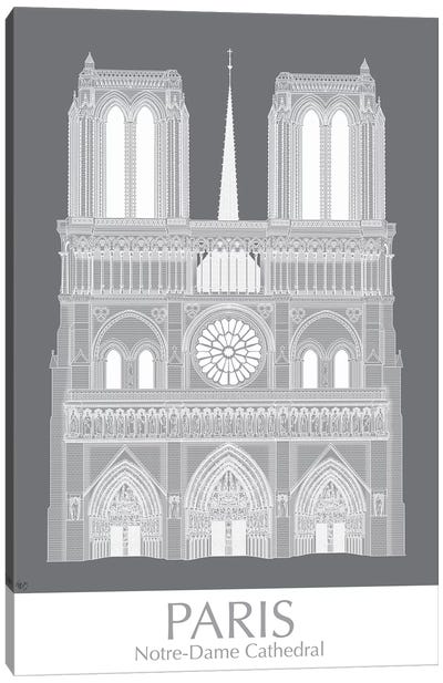 Paris Notre Dame Monochrome Canvas Art Print - Notre Dame Cathedral