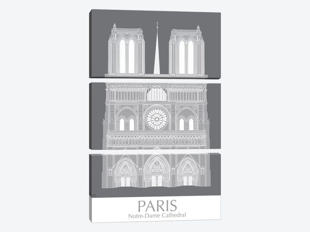 Paris Notre Dame Monochrome by Fab Funky 3-piece Canvas Print