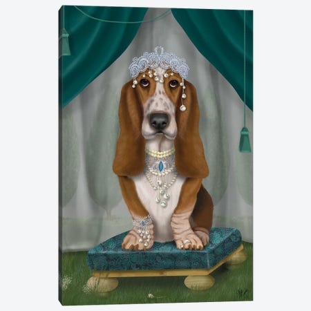 Basset Hound and Tiara I Canvas Print #FNK1450} by Fab Funky Canvas Art