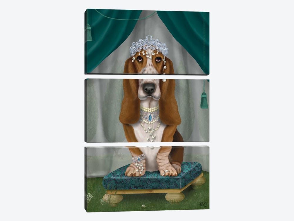 Basset Hound and Tiara I by Fab Funky 3-piece Canvas Print