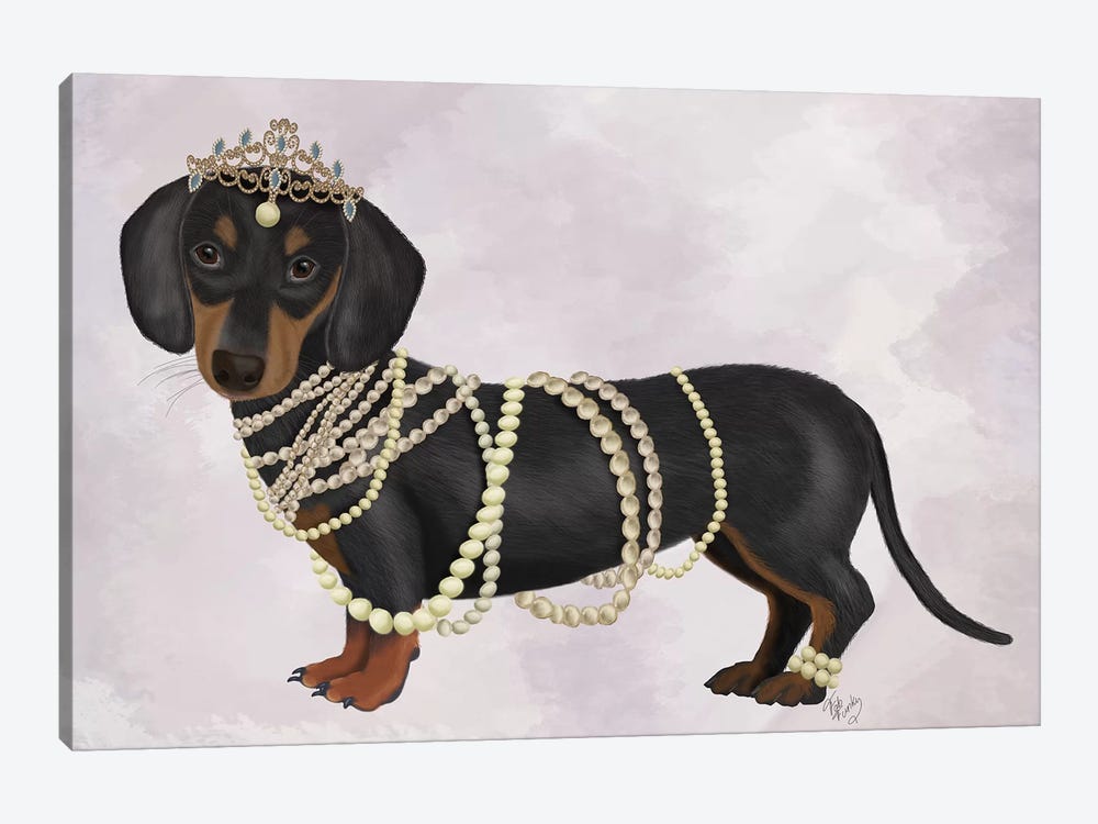 Dachshund and Pearls I by Fab Funky 1-piece Canvas Artwork