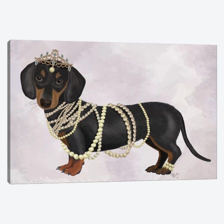 Dachshund and Pearls I Canvas Print #FNK1466} by Fab Funky Canvas Artwork