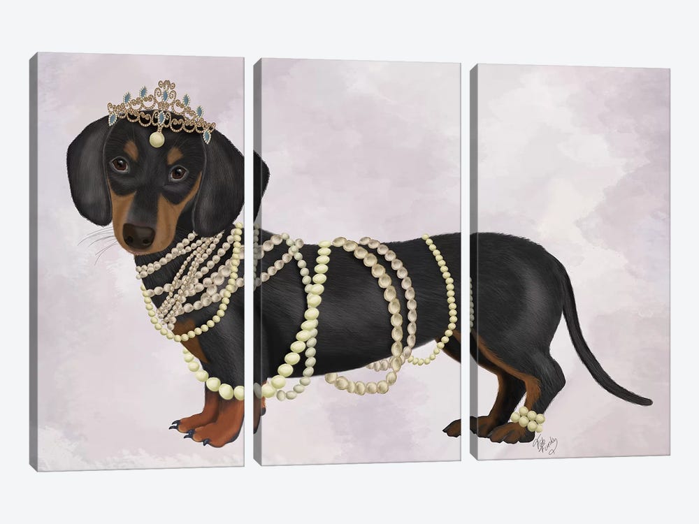 Dachshund and Pearls I by Fab Funky 3-piece Canvas Wall Art