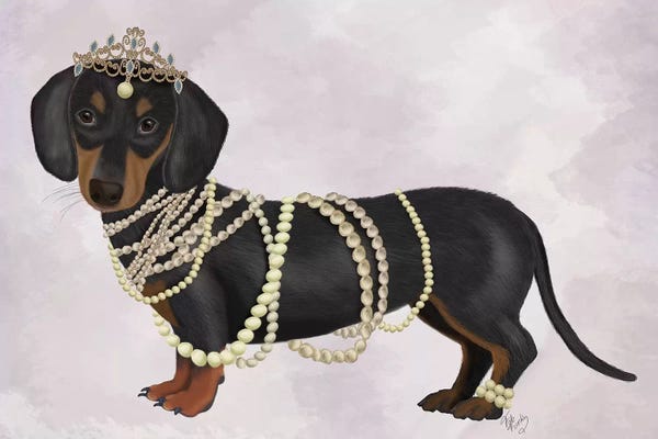 Dachshunds: Dachshund and Pearls I by Fab Funky