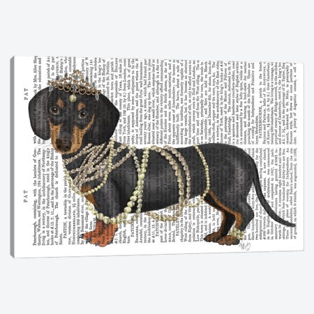 Dachshund and Pearls II Canvas Print #FNK1467} by Fab Funky Canvas Artwork
