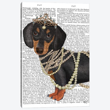 Dachshund and Tiara Canvas Print #FNK1468} by Fab Funky Canvas Print