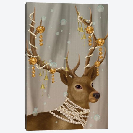 Deer with Gold Bells I Canvas Print #FNK1471} by Fab Funky Canvas Wall Art