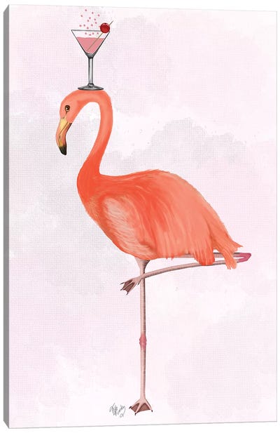 Flamingo and Cocktail III-I Canvas Art Print - Liquor Art