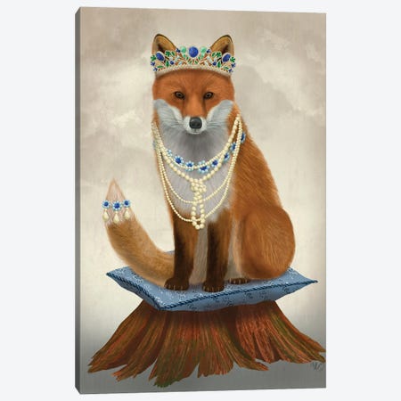 Fox with Tiara, Full I Canvas Print #FNK1490} by Fab Funky Canvas Wall Art
