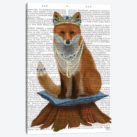 Fox with Tiara, Full II Canvas Print #FNK1491} by Fab Funky Canvas Art