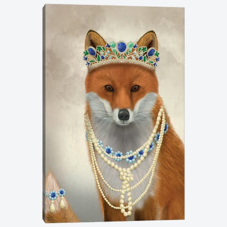 Fox with Tiara, Portrait I Canvas Print #FNK1492} by Fab Funky Canvas Wall Art