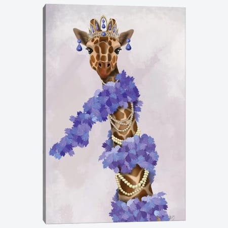 Giraffe with Purple Boa I Canvas Print #FNK1497} by Fab Funky Canvas Print