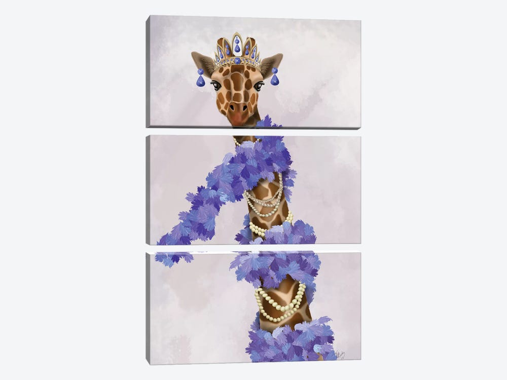 Giraffe with Purple Boa I by Fab Funky 3-piece Canvas Art