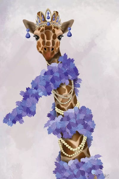 Giraffes: Giraffe with Purple Boa I by Fab Funky