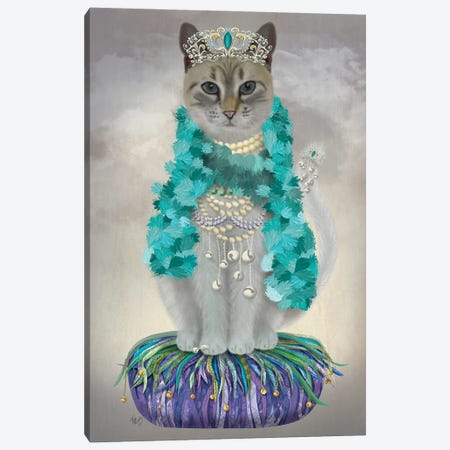 Grey Cat With Bells, Full Canvas Print #FNK1499} by Fab Funky Canvas Art