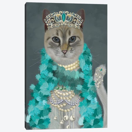 Grey Cat With Bells, Portrait Canvas Print #FNK1500} by Fab Funky Canvas Artwork