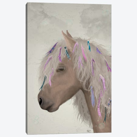 Horse Beige with Ribbons I Canvas Print #FNK1501} by Fab Funky Canvas Wall Art