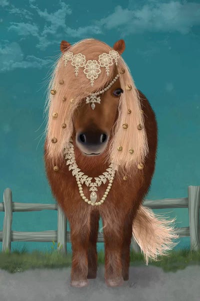 Horse Brown Pony with Bells, Full I by Fab Funky framed wall art