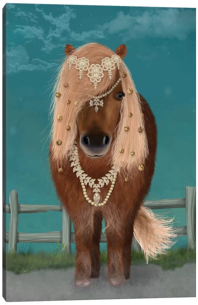 Horse Brown Pony with Bells, Full I Canvas Art Print - Fab Funky