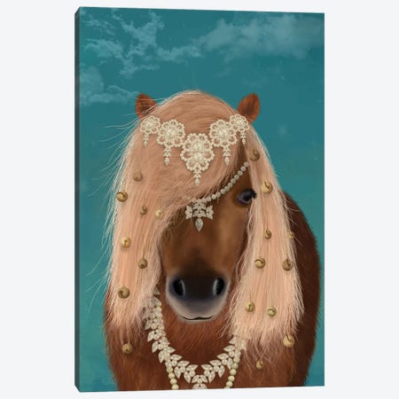 Horse Brown Pony with Bells, Portrait I Canvas Print #FNK1505} by Fab Funky Canvas Art Print