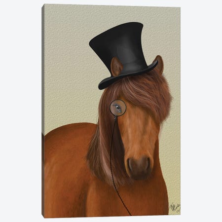 Horse Top Hat and Monocle I Canvas Print #FNK1515} by Fab Funky Canvas Wall Art