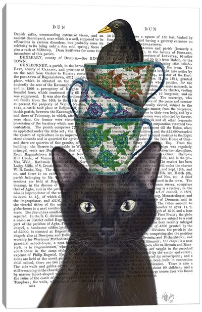 Black Cat With Teacups And Blackbird I Canvas Art Print - Crow Art