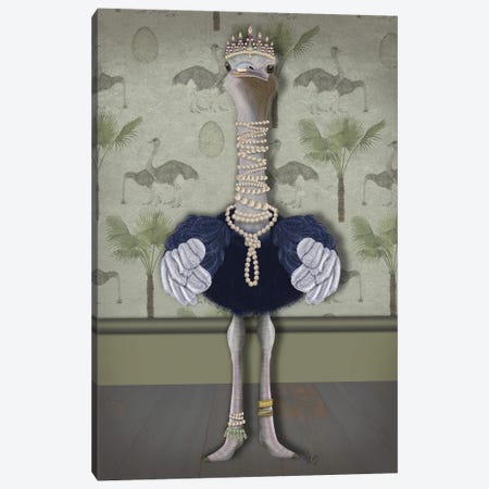 Ostrich and Pearls, Full I Canvas Print #FNK1522} by Fab Funky Canvas Artwork