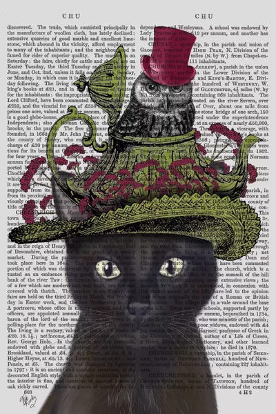 Black Cat With Teapot And Owl I by Fab Funky framed canvas print