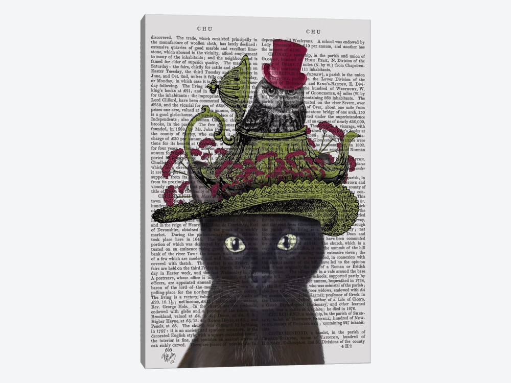 Black Cat With Teapot And Owl I by Fab Funky 1-piece Canvas Print