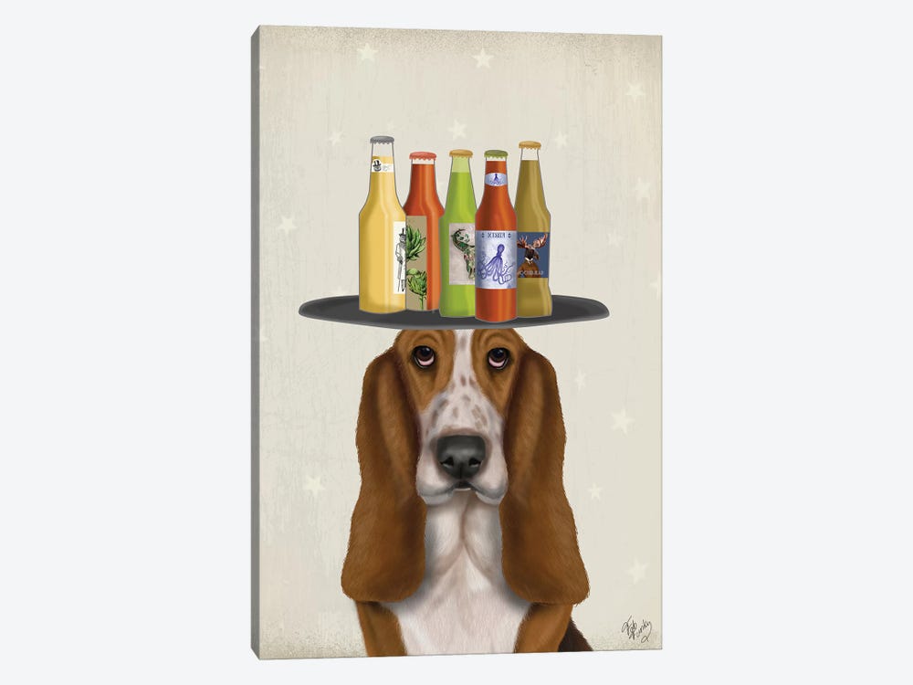 Basset Hound Beer Lover by Fab Funky 1-piece Canvas Wall Art