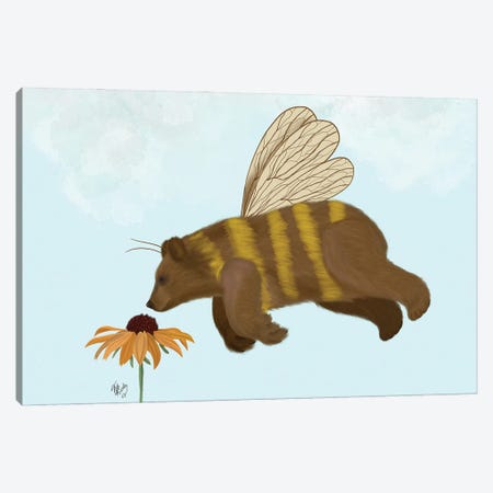 Bear Bee Canvas Print #FNK1580} by Fab Funky Canvas Artwork