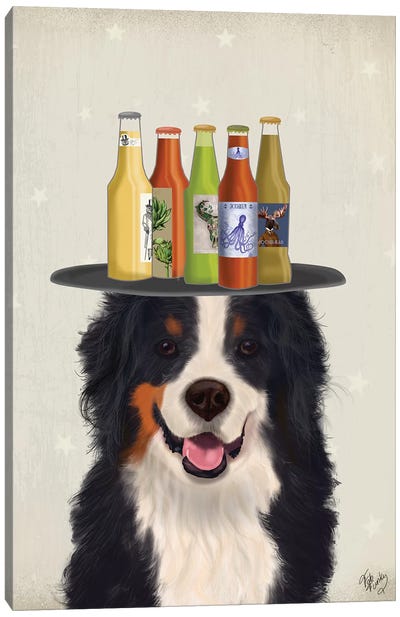 Bernese Beer Lover Canvas Art Print - Bernese Mountain Dogs