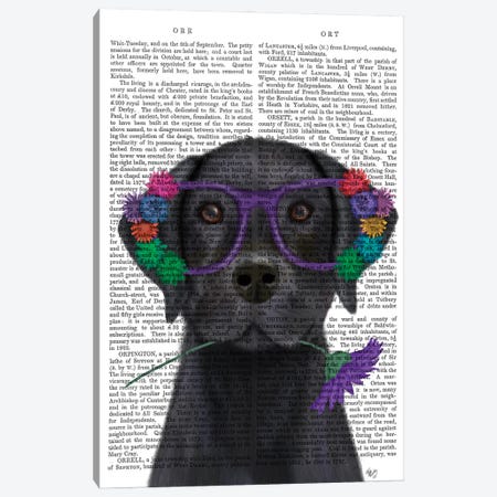 Black Labrador and Flower Glasses Book Print Canvas Print #FNK1592} by Fab Funky Canvas Print