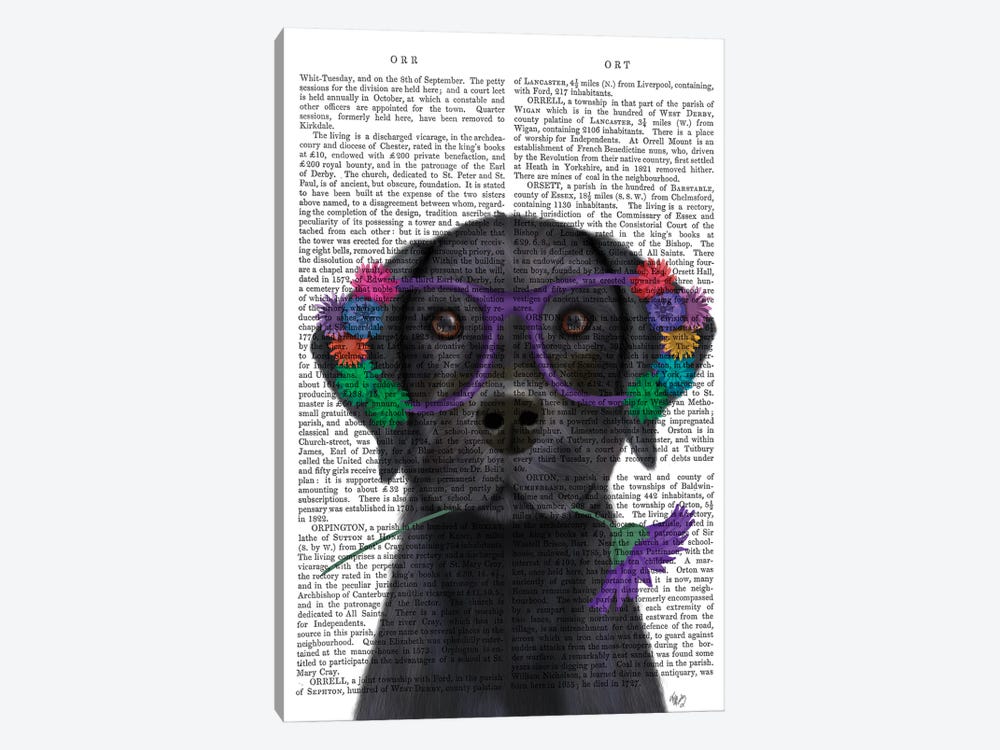 Black Labrador and Flower Glasses Book Print 1-piece Canvas Art