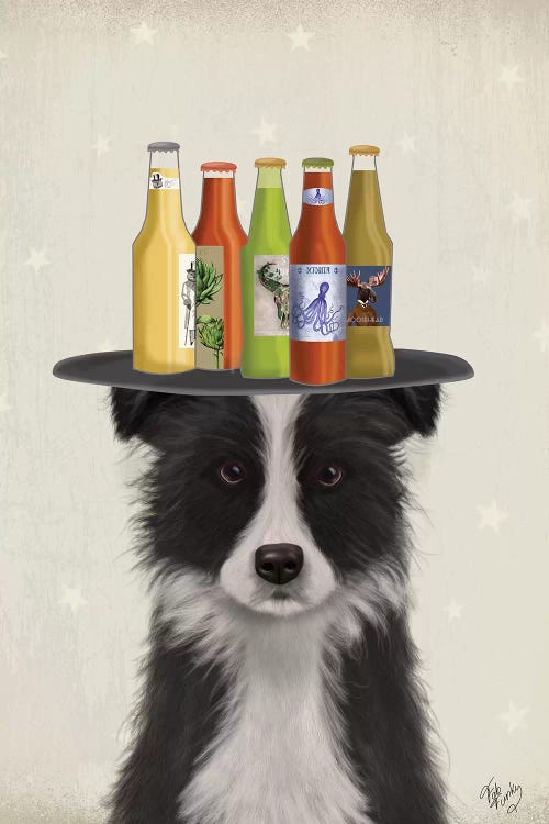 Border Collie Black White Beer Lover by Fab Funky wall art