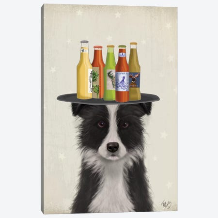 Border Collie Black White Beer Lover Canvas Print #FNK1595} by Fab Funky Canvas Artwork
