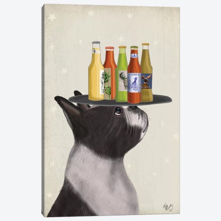 Boston Terrier Beer Lover Canvas Print #FNK1597} by Fab Funky Canvas Art