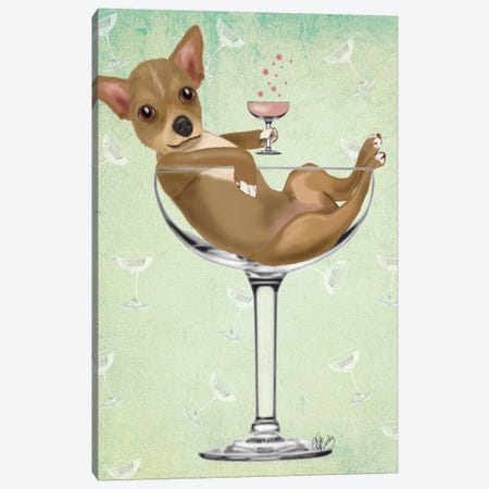 Chihuahua In Cocktail Glass Canvas Print #FNK15} by Fab Funky Canvas Print