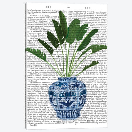 Chinoiserie Vase 5, With Plant Book Print Canvas Print #FNK1604} by Fab Funky Canvas Wall Art