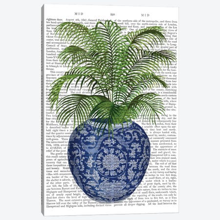 Chinoiserie Vase 6, With Plant Book Print Canvas Print #FNK1605} by Fab Funky Canvas Wall Art