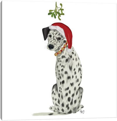 Christmas Des - Dalmatian Mistletoe Canvas Art Print - Christmas Animal Art