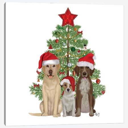 Christmas Des - Dog Trio Christmas Tree Canvas Print #FNK1621} by Fab Funky Canvas Art Print