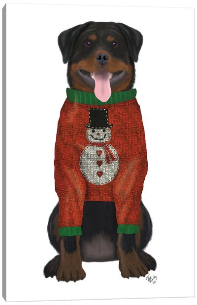 Christmas Des - Rottweiler in Christmas Sweater Canvas Art Print - Rottweilers