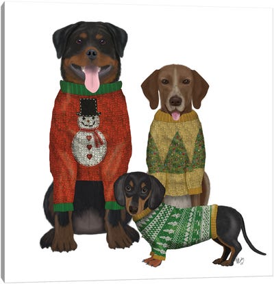 Christmas Des - Ugly Christmas Sweater Competition Canvas Art Print - Rottweilers