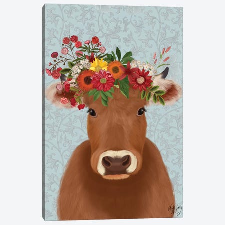 Cow Bohemian 1 Canvas Print #FNK1634} by Fab Funky Art Print