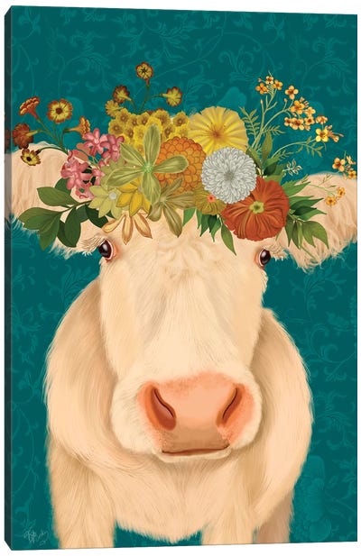 Cow Cream Bohemian 1 Canvas Art Print - Fab Funky