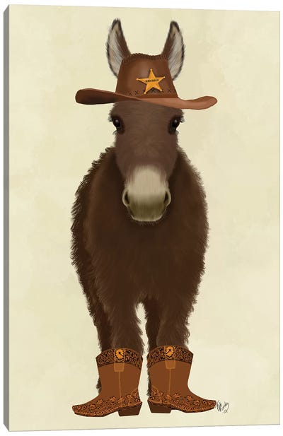 Donkey Cowboy Canvas Art Print - Fab Funky